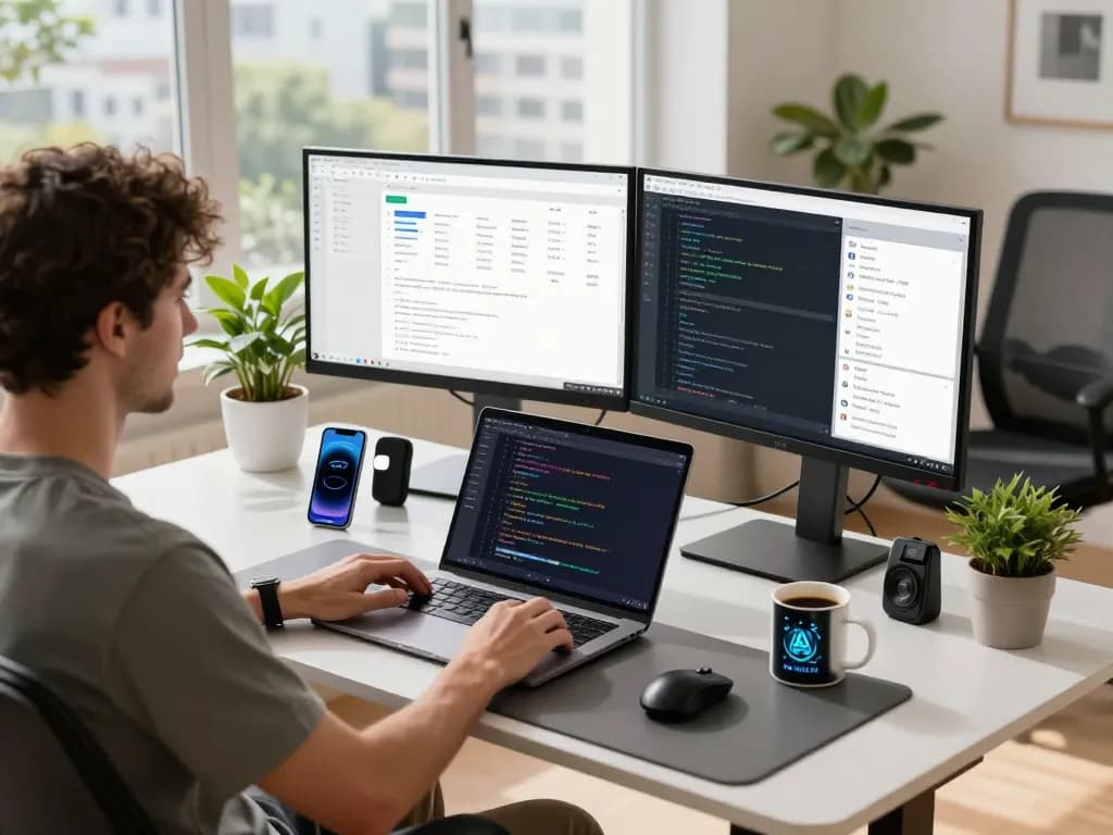 Developer utilizing OpenClaw personal AI assistant in modern workspace, showcasing productivity and tech integration.