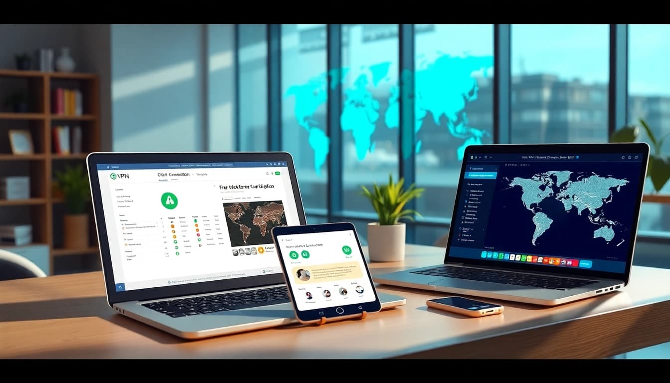 快连官网 展示现代工作空间中的无缝 VPN 连接，界面友好