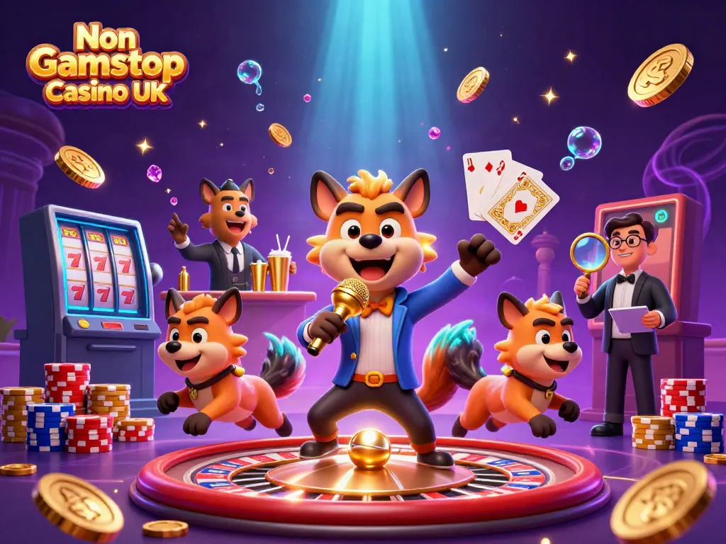 Engaging scene of Non Gamstop Casino UK with hyenas creating a lively casino atmosphere.