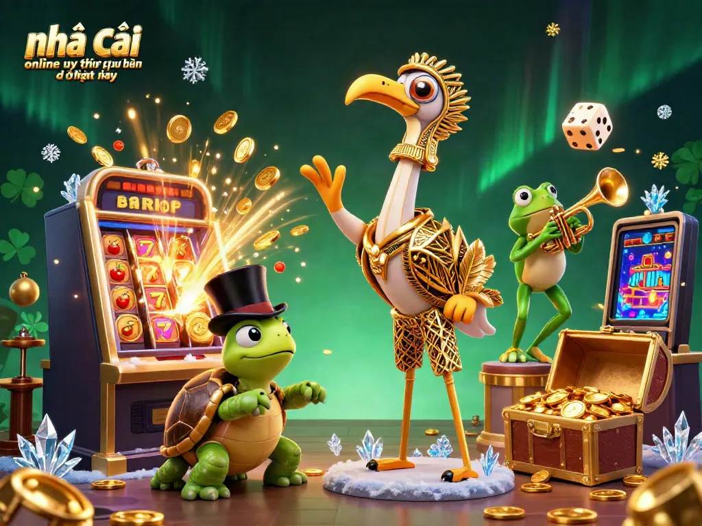 Experience the excitement at nhà cái online uy tín phổ biến hiện nay with cartoon characters and casino elements.