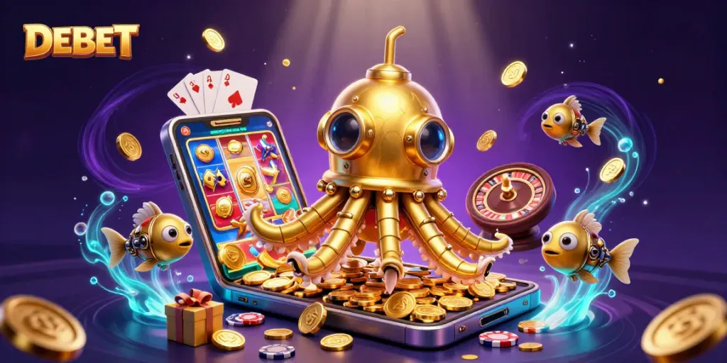 Experience DEBET slots and winning moments through a vibrant, immersive gaming scene.