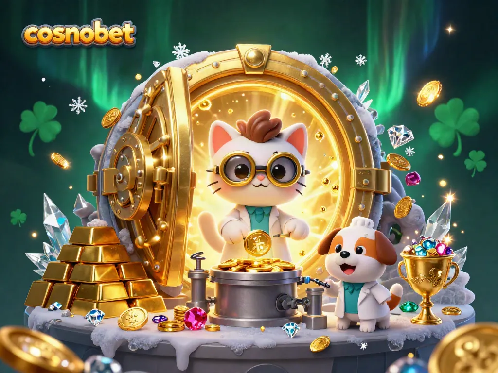 Spin the reels at cosmobet with fun characters, gold coins, and vibrant casino elements.