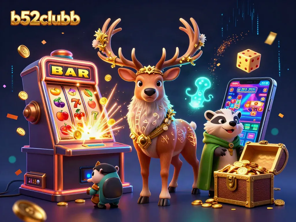 Spin the reels at b52clubb with an exciting jackpot scene of a vibrant slot machine bursting coins.