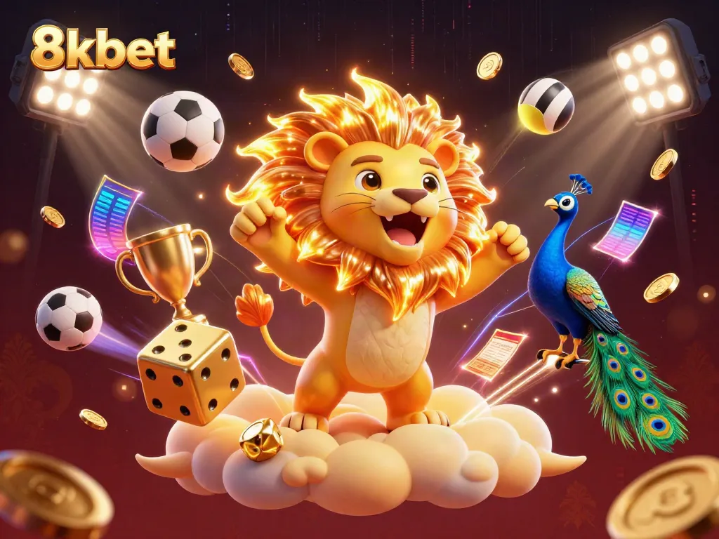 Engage with 8xbet's vibrant gaming world, featuring dynamic characters amidst symbols of sports betting and casino excitement.