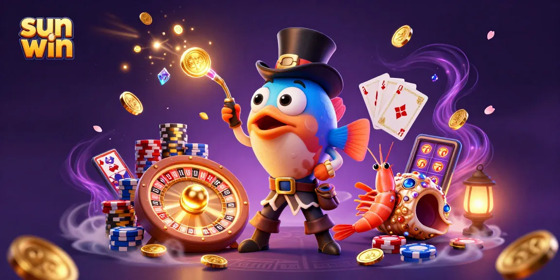 Attracting golden coins, the sun win anglerfish delights in a vibrant underwater casino scene.