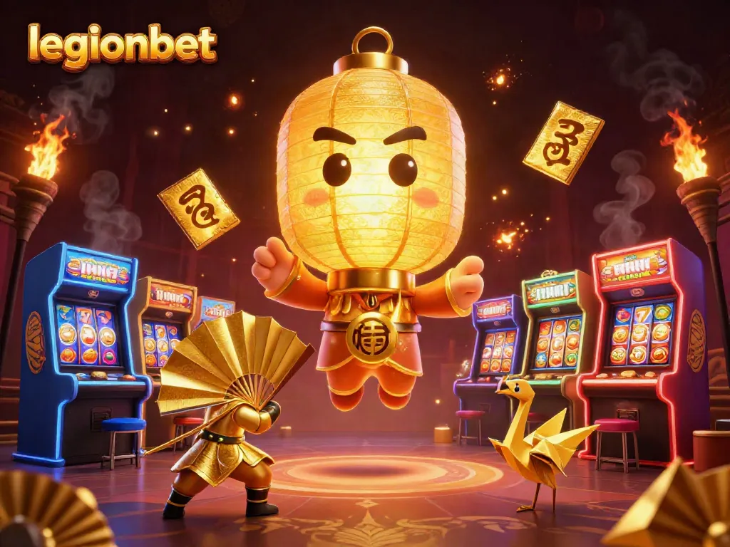 Play exciting games at legionbet casino, featuring dynamic golden lantern spirit and glimmering game elements.