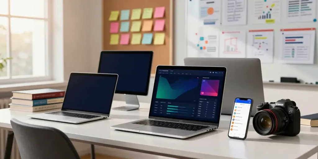 Workspace with content strategist using instant indexing tools for SEO strategy.