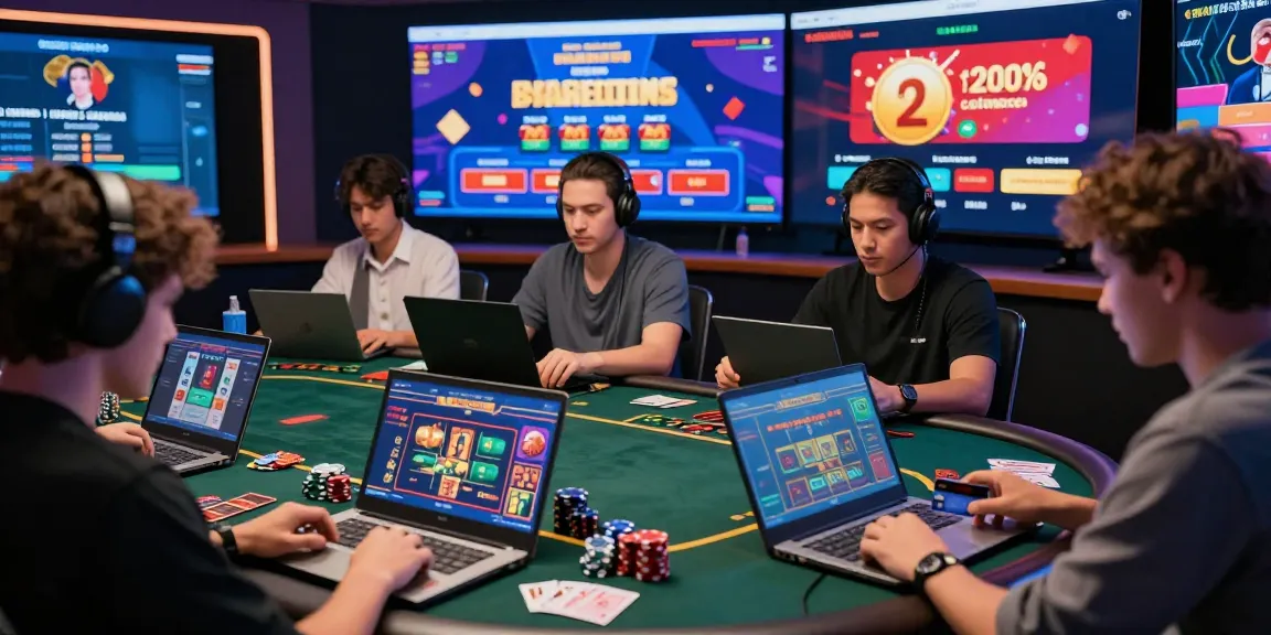 Engaged players using credit card casinos at vibrant online gaming platforms, showcasing live dealer interactions and game variety.