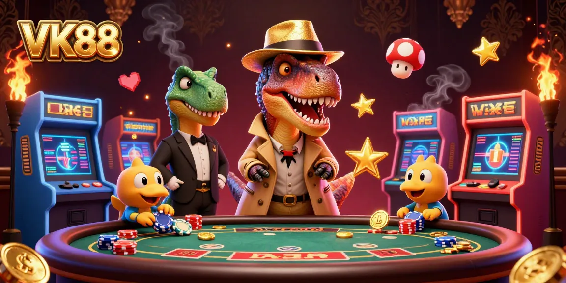 Engage and win at VK88 with a playful velociraptor disguised at a blackjack table.