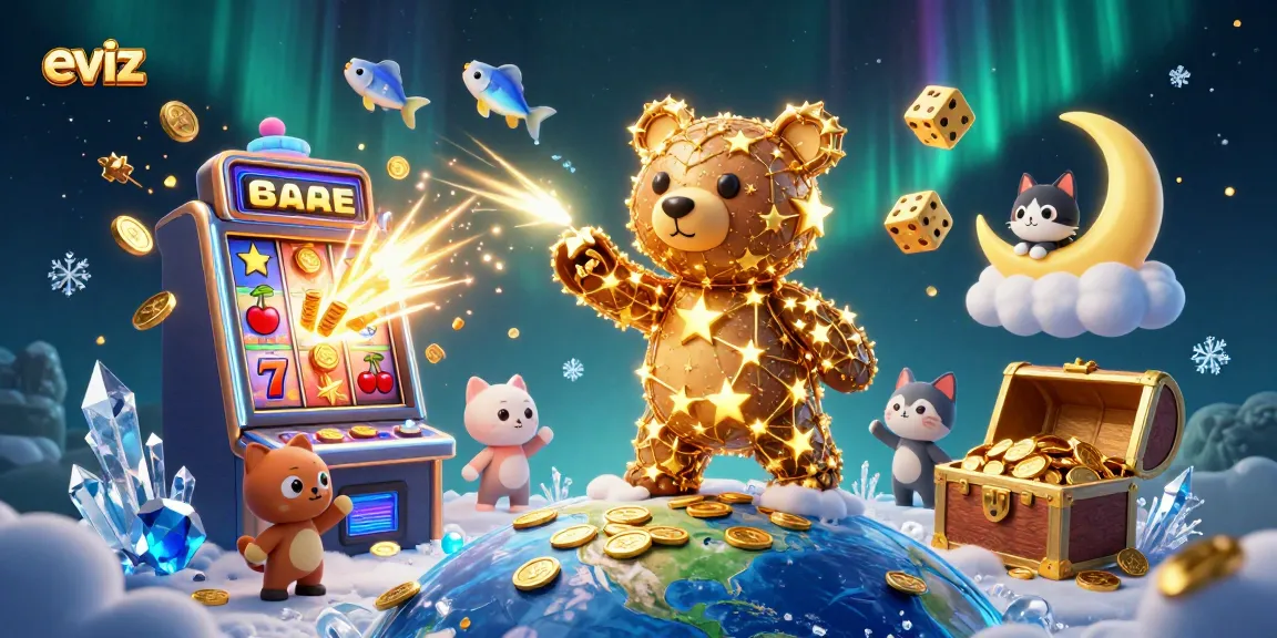 Engage with eviz as golden coins rain down from a constellation bear symbolizing luck in an exciting casino atmosphere.