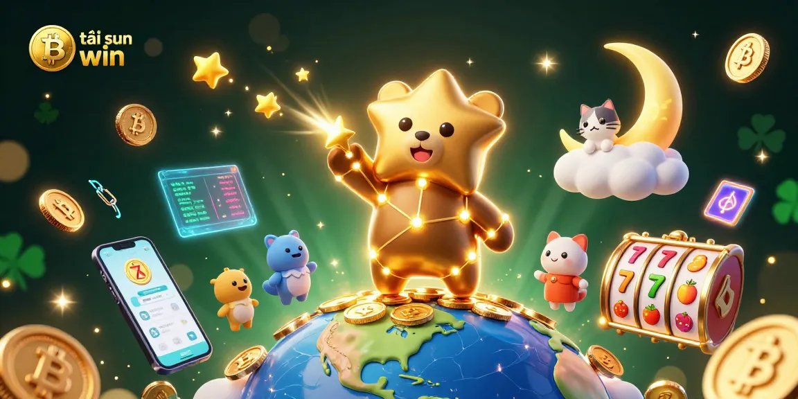 Play big and win with tải sun win, featuring colorful slots and crypto elements in a dynamic scene.