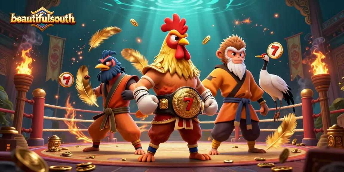 Engage with beautifulsouth's dynamic slots scene, featuring thrilling slot reels amidst action-packed characters.