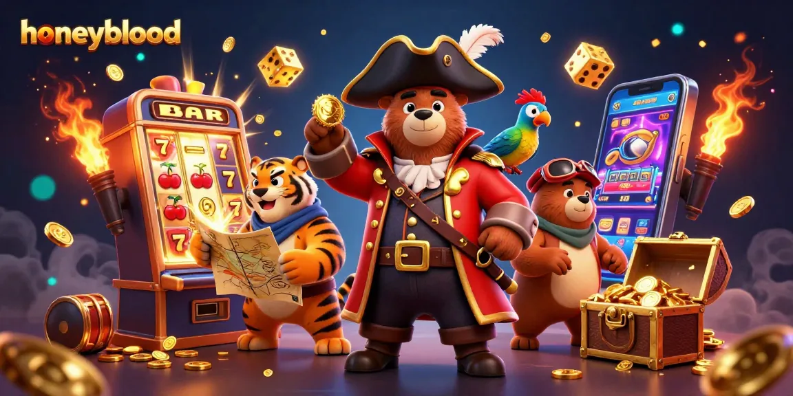 Experience the thrilling excitement of gambling at honeyblood with vibrant casino characters and games.