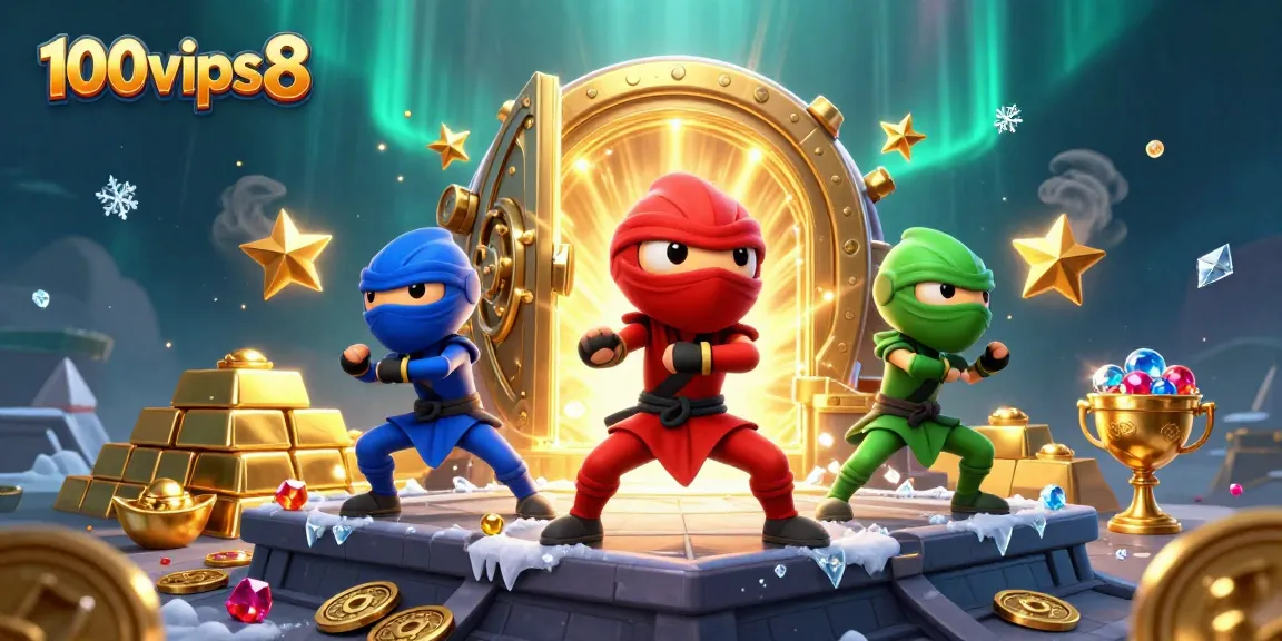 Engage in thrilling adventures at 100vips8 with a vibrant ninja scene and treasure-filled excitement.